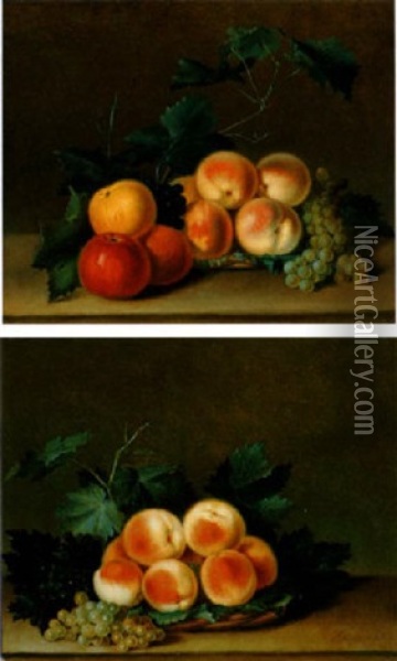Peches, Pommes Et Raisins Dans Une Corbeille En Osier Oil Painting - Jean Louis Prevost