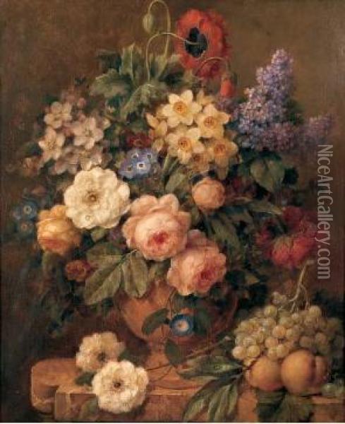 Vase De Fleurs Sur Un Entablement Oil Painting - Jan Frans De Boever
