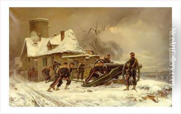 Canon Au Mont Valerien Durant Le Siege De Paris Oil Painting - Theodore Levigne