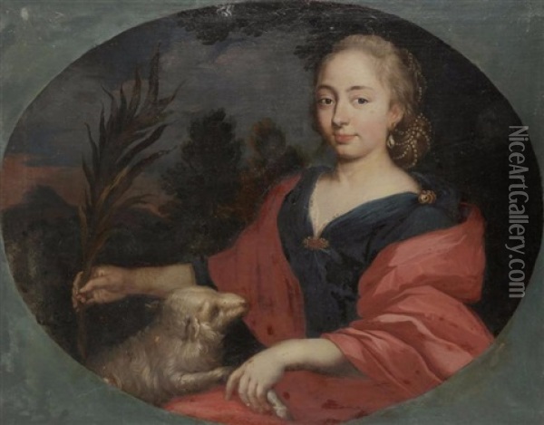 Portrait Allegorique En Sainte Agnes Dans Un Ovale Peint Oil Painting - Jean-Baptiste van Loo