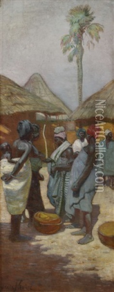 Femme Dans Un Village Africain Oil Painting - Joseph De La Neziere