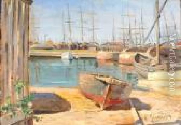 Barche Al Porto Oil Painting - Ugo Manaresi