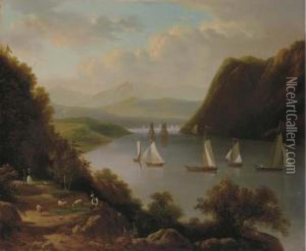 Sailboats On The River Oil Painting - Victor DeGrailly