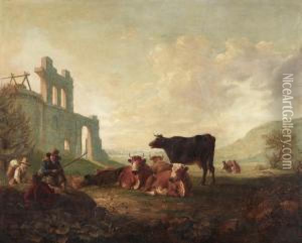 Resting Shepherds And Cattle Oil Painting - Jacob Van Stry