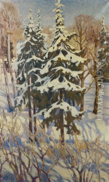 Birches In A Winter Landscape Oil Painting - Helmi Ahlman Biese