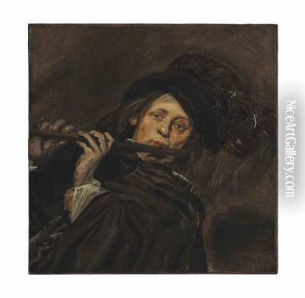 A Young Man Playing A Flute Oil Painting - Frans Hals