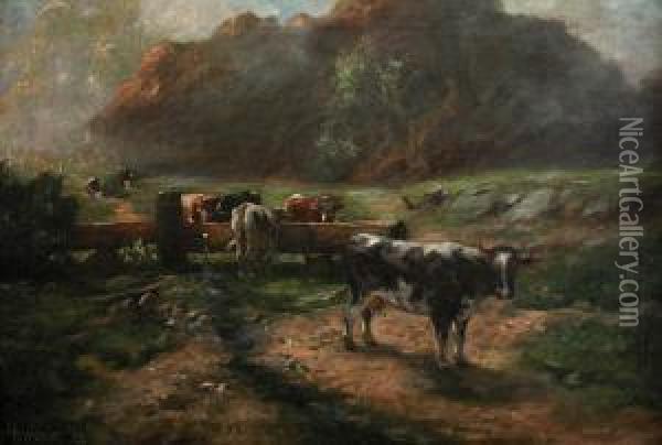 At Pasture Oil Painting - Adolf Werner