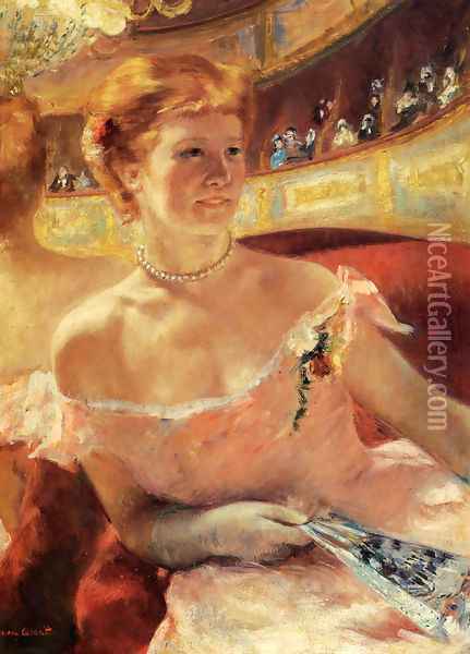 Woman With A Pearl Necklace In A Loge Oil Painting - Mary Cassatt