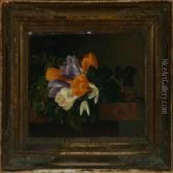 Still Life With Bunch Of Flowers Oil Painting - I.L. Jensen