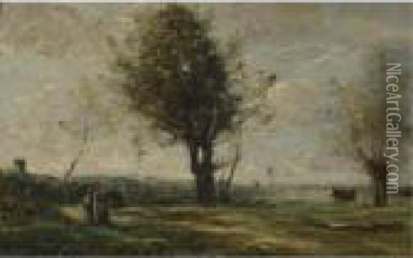 La Rencontre Au Bord Du Chemin Oil Painting - Jean-Baptiste-Camille Corot