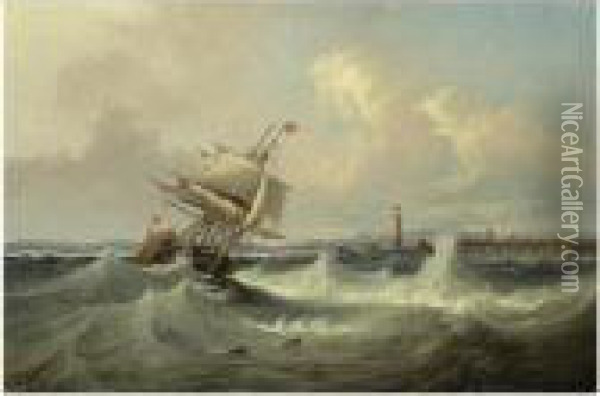 Shipping In A Stiff Breeze On The Solent Oil Painting - John Wilson Carmichael