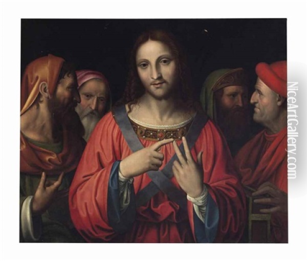 Christ Among The Doctors Oil Painting - Bernardino Luini