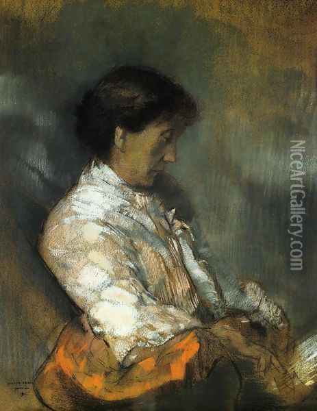 Portrait Of Madame Redon Oil Painting - Odilon Redon