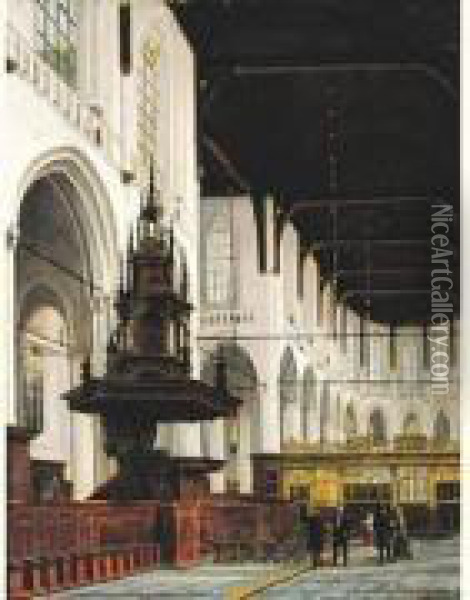 Interieur Nieuwe Kerk Te Amsterdam (1833) Oil Painting - Francois Antoine Bossuet