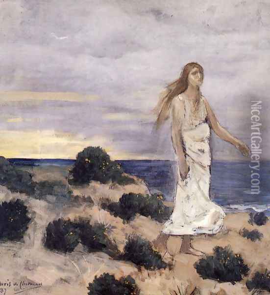 Woman by the Sea, 1887 Oil Painting - Pierre Cecile Puvis de Chevannes