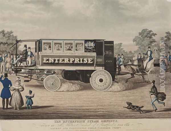 The Enterprise Steam Omnibus, built by Mr. Walter Hancock of Stratford, for the London and Paddington Steam Carriage Company, engraved by C. Hunt, 1833 Oil Painting - W. Summers