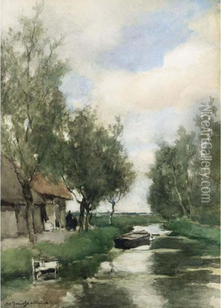 A Farm On The Waterfront Oil Painting - Jan Hendrik Weissenbruch