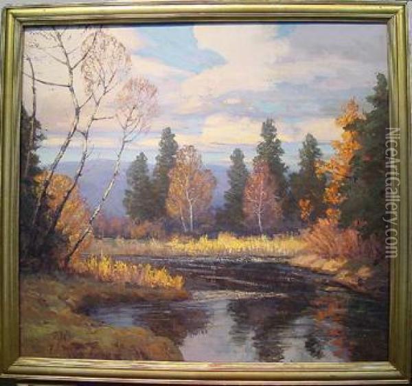 Autumn Stream Oil Painting - Walter Koeniger