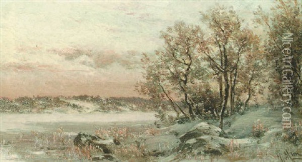 Talviaamu Oil Painting - Magnus Hjalmar Munsterhjelm