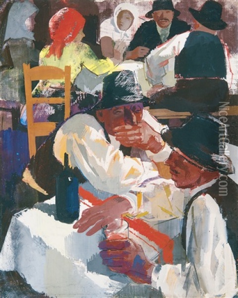 Drinkers (city-fair) Oil Painting - Vilmos Aba-Novak
