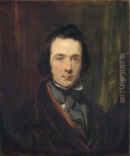 Self Portrait In A Cravat, Half-length Oil Painting - John Phillip