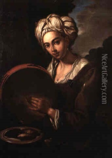 Kvinna Med Tamburin Oil Painting - Antonio Mercurio Amorosi