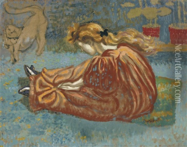 Les Petits Souliers (precious Little Shoes) (ca. 1897-1898) Oil Painting - Georges Lemmen