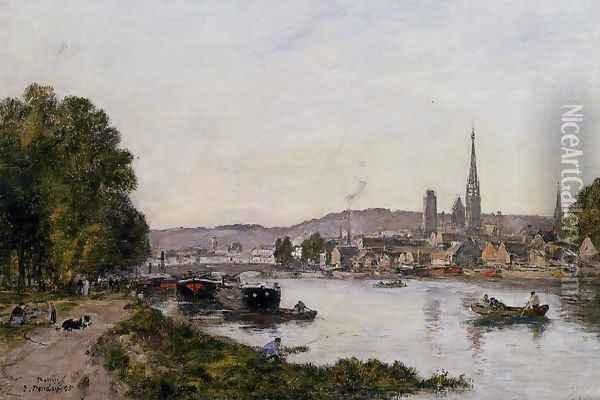 Rouen, View over the River Seine Oil Painting - Eugene Boudin