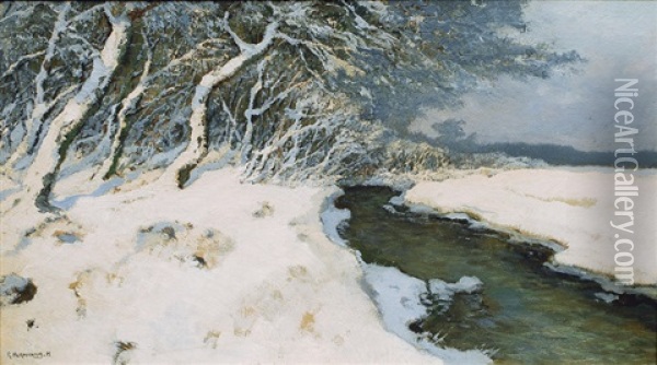 A Stream In Wintertime Oil Painting - Rudolf Hermanns