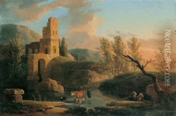 Landschaft Mit Burgruine Oil Painting - Johann-Heinrich Wuest
