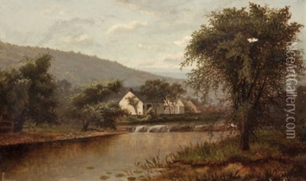 Houses Along A Stream Oil Painting - Ralph Albert Blakelock