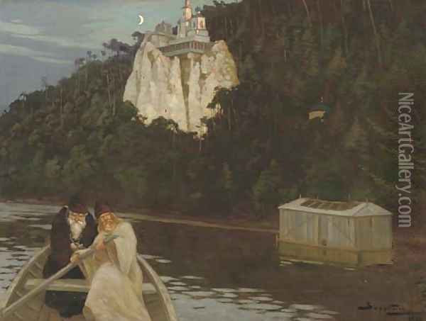 Rowing to the citadel under moonlight Oil Painting - Viktor Ivanovich Zarubin
