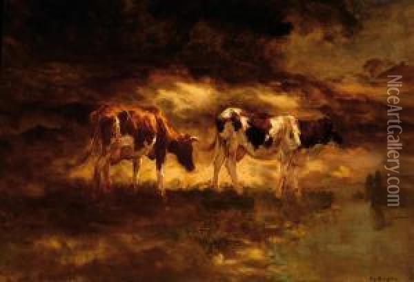 Two Cows Oil Painting - Fedor Van Kregten