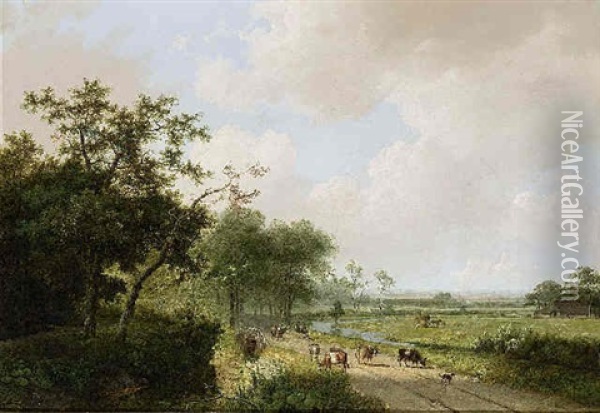 A Country Scene With Cattle Oil Painting - Marinus Adrianus Koekkoek