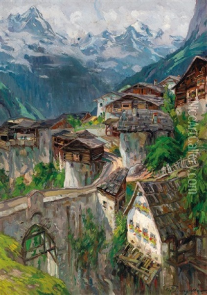 Grins Near Landeck In Tyrol Oil Painting - Felix Eisengraeber