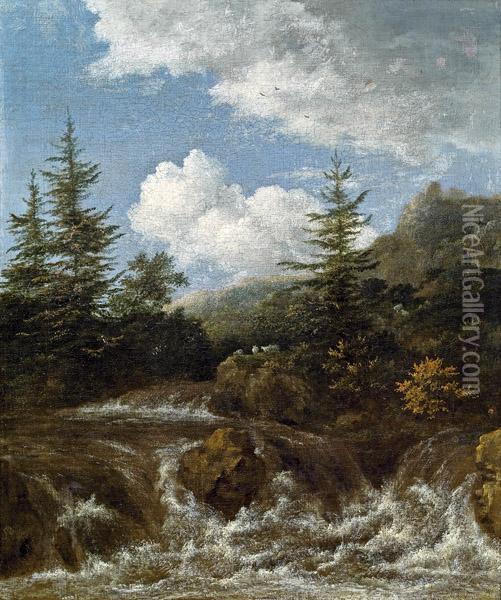 Landschaft Mit Wasserfall Oil Painting - Jacob Van Ruisdael