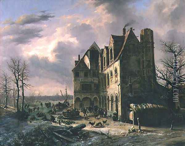 The Change-over at the Old Abbey Oil Painting - Louis Schepens
