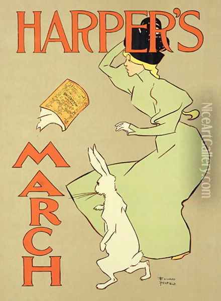 Reproduction of a poster advertising Harpers Magazine, March edition, American, 1894 Oil Painting - Edward Penfield