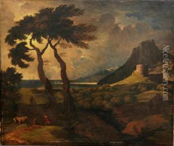 Paesaggio Con Torrione E Scena Di Temporale Oil Painting - Antonia Tempesta