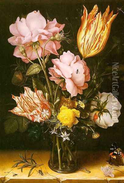Bouquet of Flowers on a Stone Ledge 1620 Oil Painting - Christoffel van den Berghe