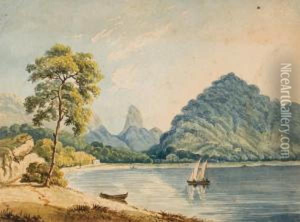 Lago Do Rio De Janeiro, Pao De Asucar In The Distance Oil Painting - James Wilcox