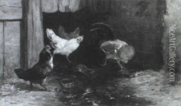 Chickens Oil Painting - Philibert-Leon Couturier