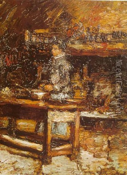 Ritratto Di Gentiluomo [&] Ritratto Di Gentildonna Oil Painting - Adolphe Monticelli