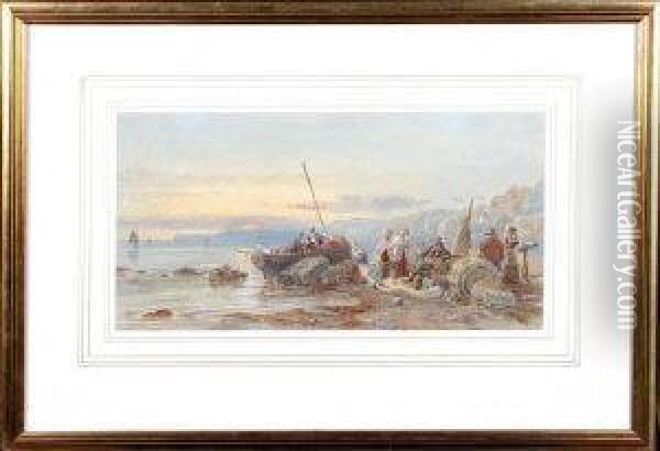 Fisher Folk On A Beach At Sunset Oil Painting - Aaron Edwin Penley