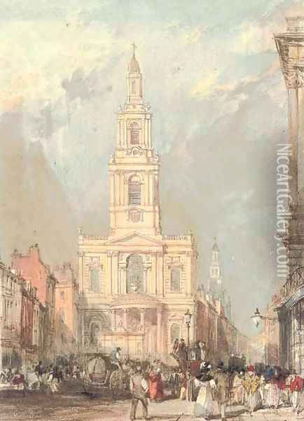 St Mary-le-Strand, London Oil Painting - Edward William Cooke