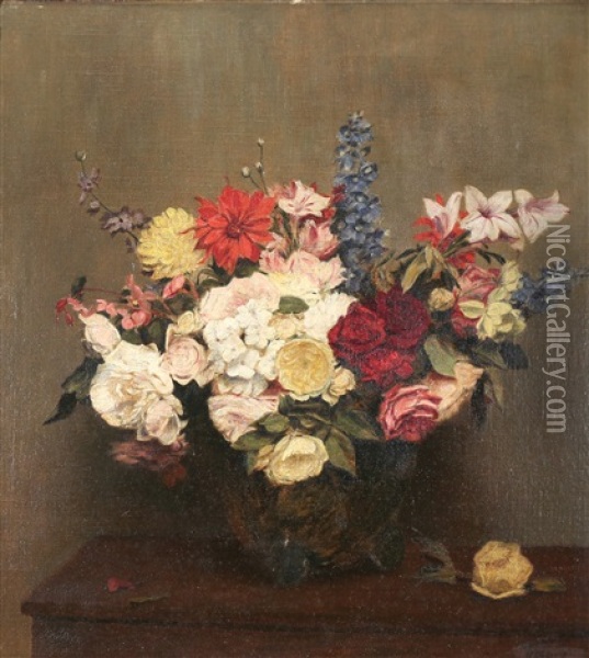 Flower Bouquet On A Table Oil Painting - Victoria Dubourg Fantin-Latour