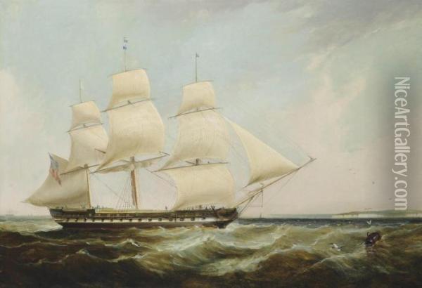 The East Indiaman 
Castle Huntly 
 In The Channel Off Dover Oil Painting - William Huggins