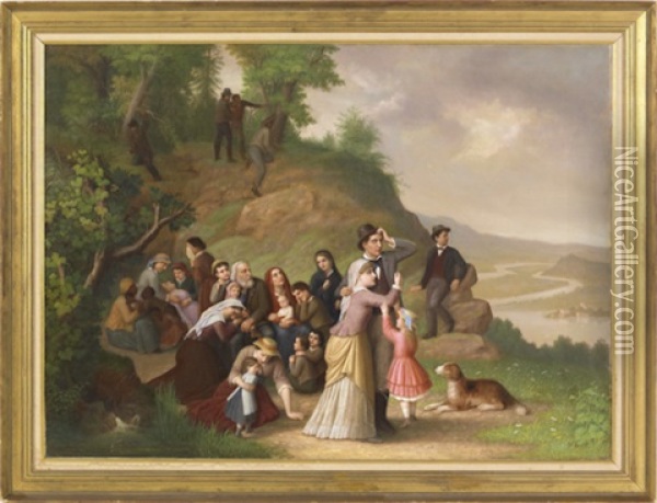 Landscape With Figures (harpers Ferry?) Oil Painting - Hans Heinrich Bebie