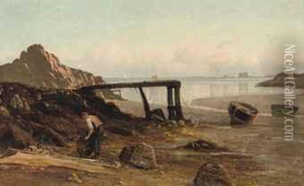 Havre De Pas - Jersey Fishermen With Their Lobster Pots Oil Painting - Charles F. Draper