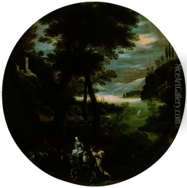 Viandanti In Un Paesaggio Boscoso Oil Painting - Don Giuseppe Ronzelli